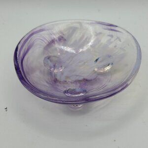 Unbranded purple swirl footed 3.5” round glass trinket dish